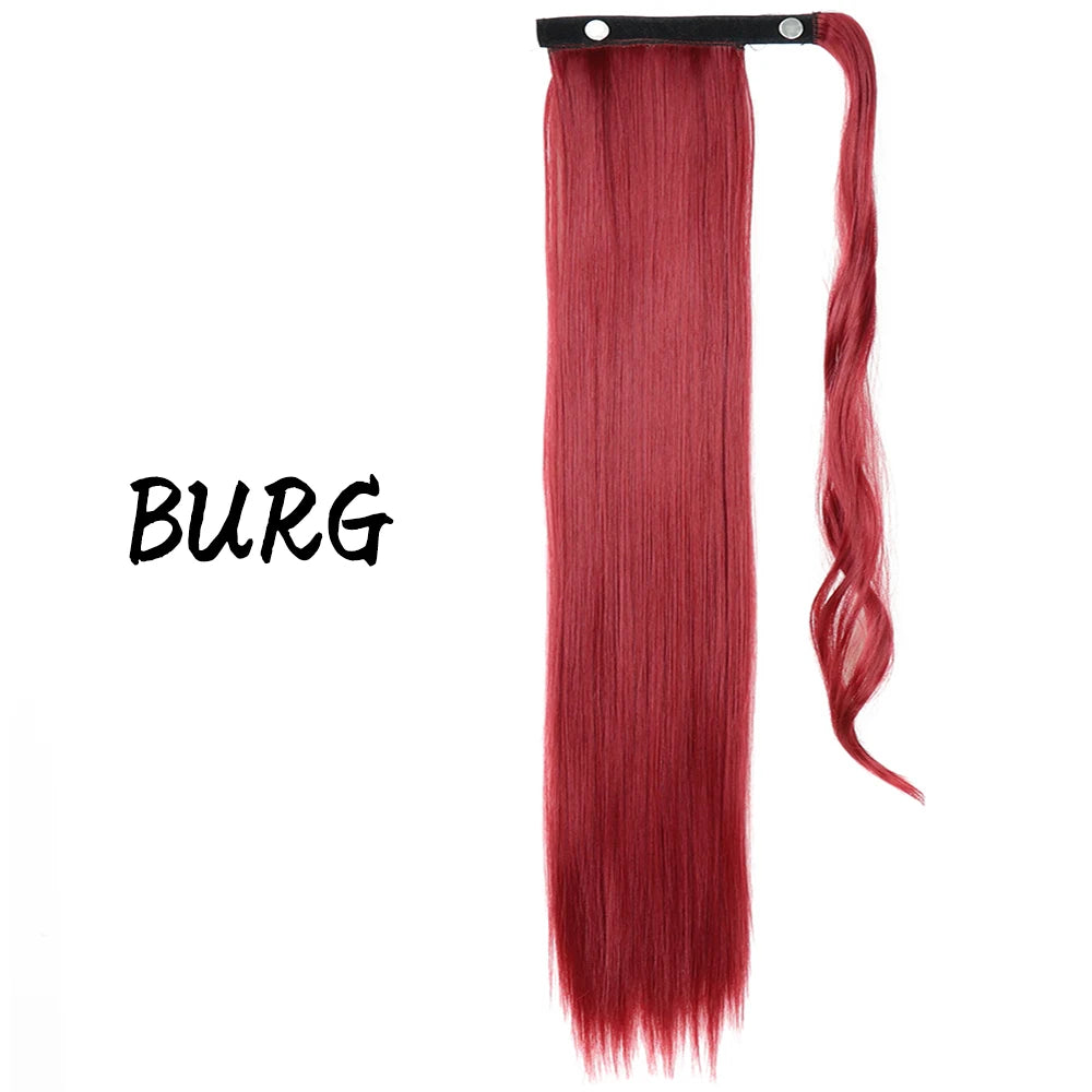 Wrap-Around Clip-In Ponytail Hair Extension 22-34 in (56-86 cm) Long Straight Heat-Resistant Synthetic Blonde Brown