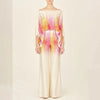 VEITCHE Women's Off-Shoulder Print 2-Piece Set — Long Sleeve Blouse & High-Waist Wide-Leg Pants