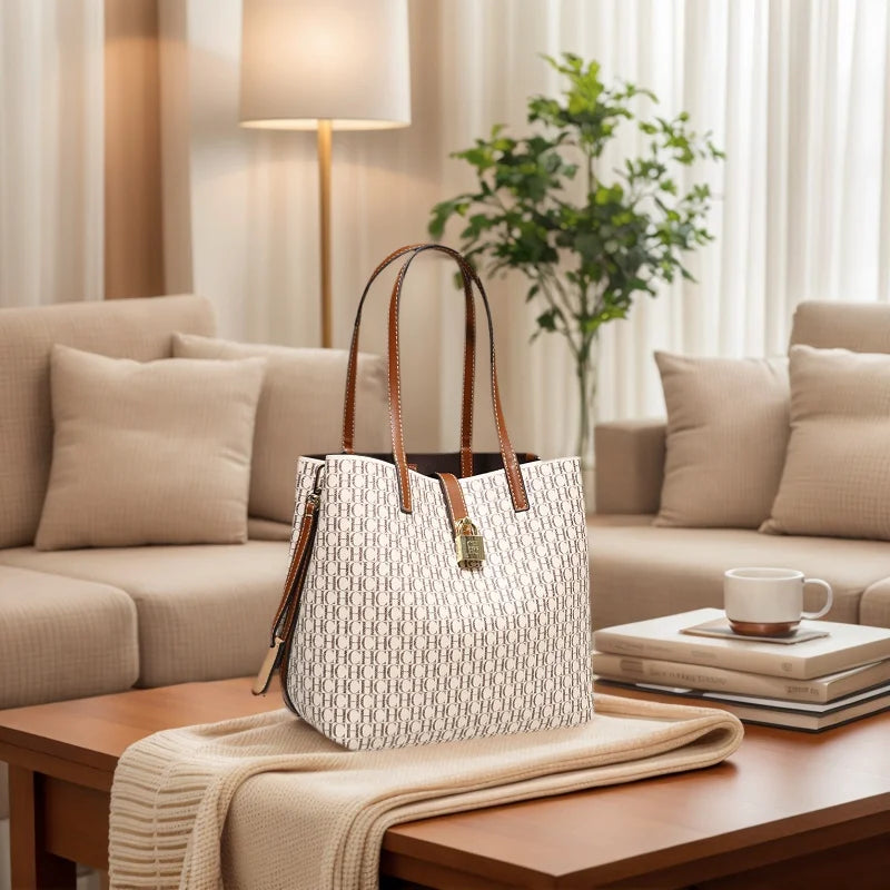 CHCH Premium PU Leather Crossbody Tote for Women – Large Capacity Letter-Print Bucket Messenger Bag