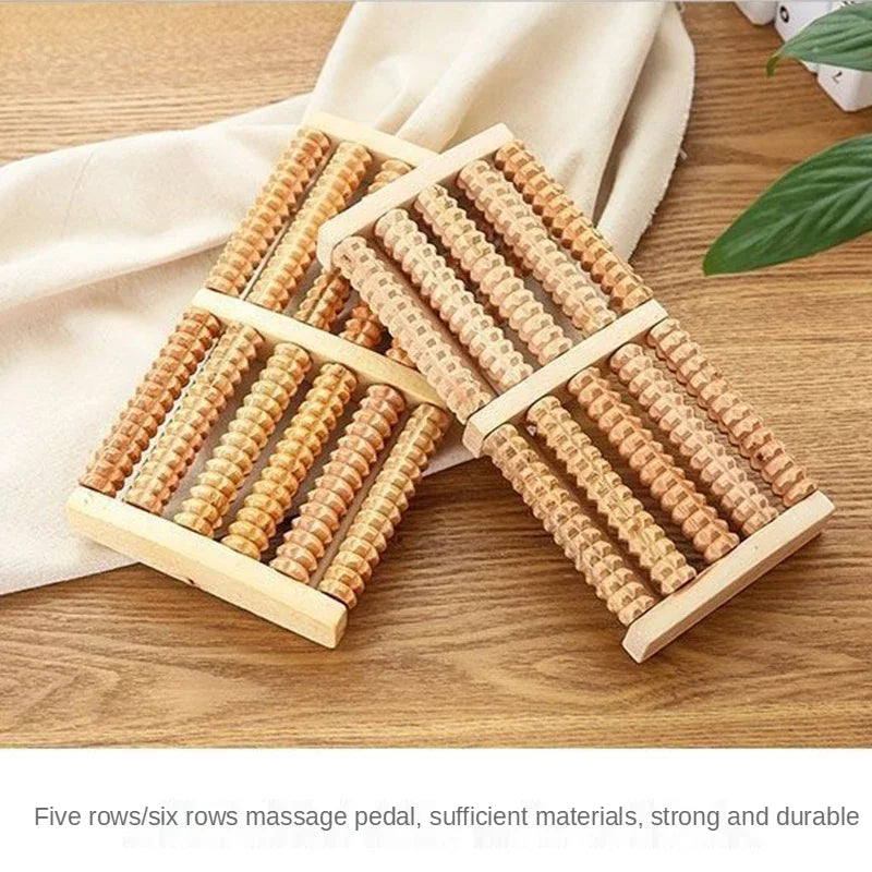 Wooden 6-Row Foot Massager Roller Shiatsu Reflexology Pain Relief and Relaxation