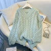 MEXZT Harajuku Oversized Pink V-Neck Knit Sweater for Women, Korean Long Sleeve Streetwear