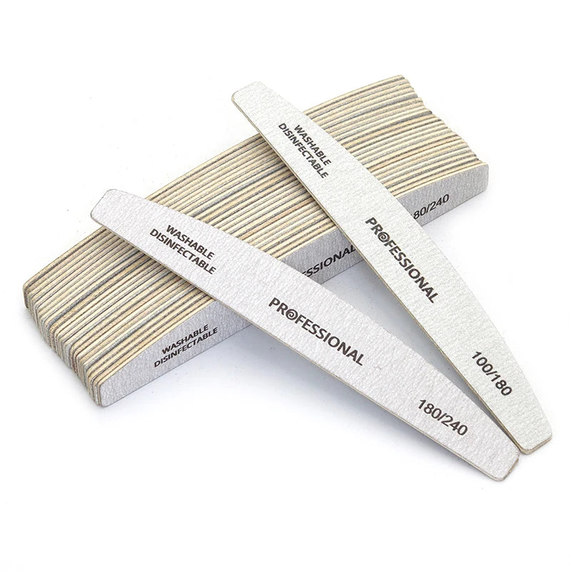 10-Pack Curved Wooden Nail Files – Double-Sided 100/180 and 180/240 Grit Emery Boards for Manicure and Pedicure