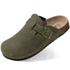 Suede Cork Clogs for Women - Adjustable Buckle Mules with Arch Support, Non-Slip Sandals for Outdoor & Home