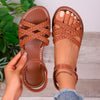 Women's Flat Roman Strap Sandals – Non-Slip Rubber Sole, Low Square Heel, Casual Summer Slides