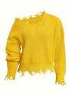 Women's Plus Size Long Sleeve Pullover Sweater Solid Knit Slant Neck Comfortable Fit for Autumn Winter