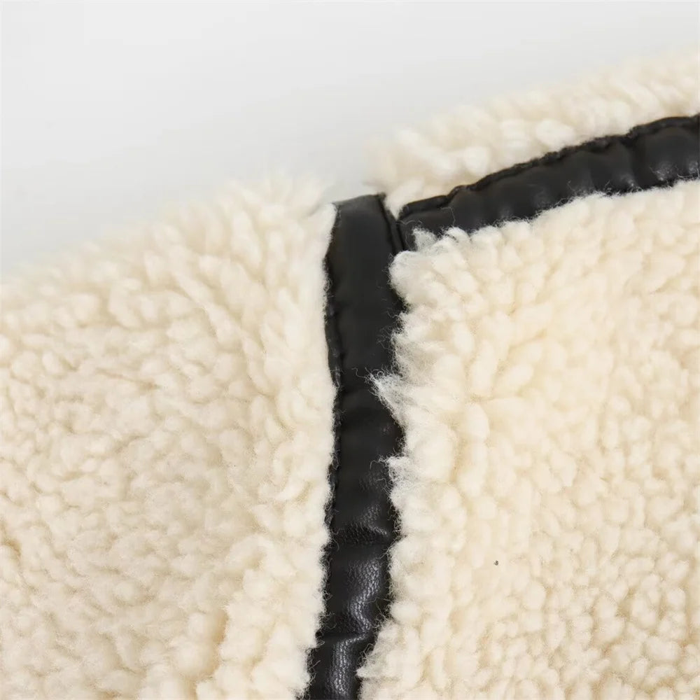 Women's Faux Fur Motorcycle Jacket with Integrated Fur Trim Casual Biker Coat