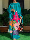 Plus Size Bohemian Satin Maxi Dress - Long Sleeve Floral Print, Lantern Sleeves, Ankle-Length