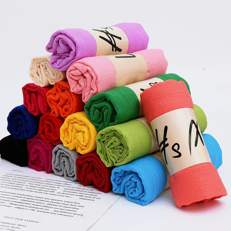 Cotton-Linen Long Scarf 180×45 cm (70.9×17.7 in) – Candy Color Lightweight Shawl, Anti-Sand Neckerchief & Headwrap