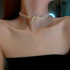 Pearl Bead Choker Necklace Gold Link Chain Ball Pendant - K-Pop Goth Collar for Women