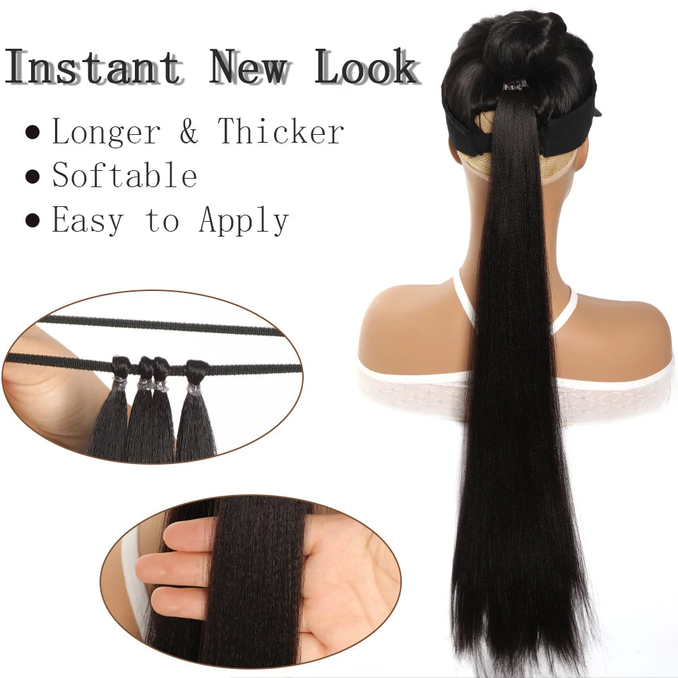 28-Inch (71 cm) Straight Synthetic Ponytail Hair Extension with Elastic Hair Rope