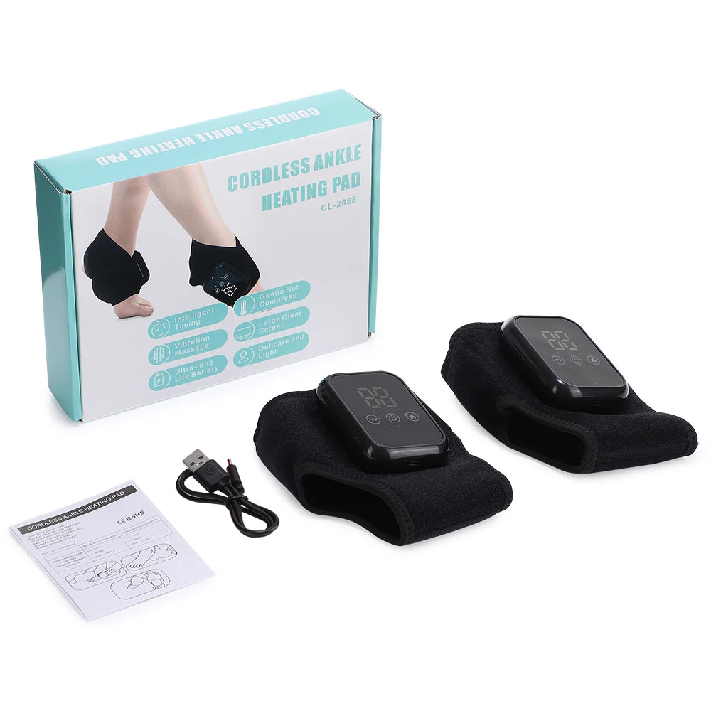 Cordless Heated Ankle Massager Wrap – Rechargeable Foot Heat & Vibration Therapy with Adjustable Support