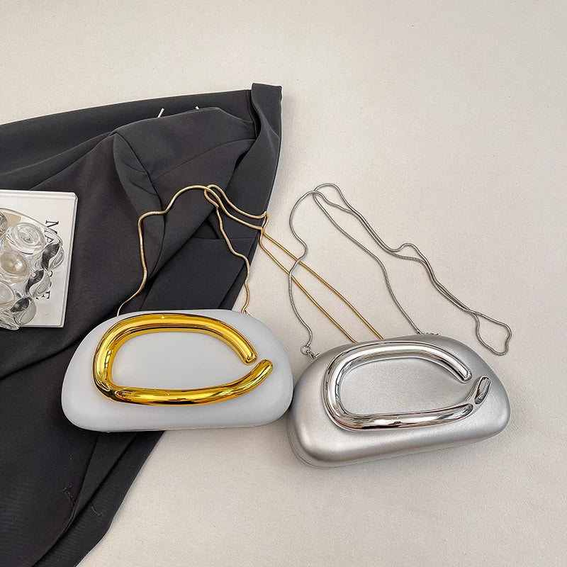 Women's PU Leather Metal-Handle Clutch — Removable Strap Crossbody Evening Bag for Wedding & Party