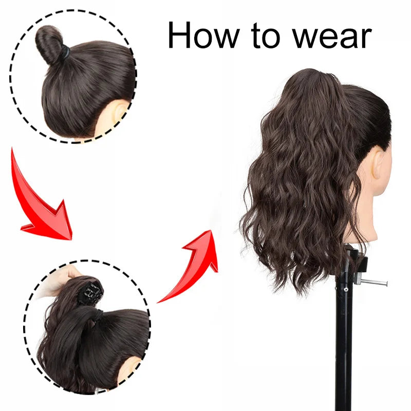 14-Inch (36 cm) Short Curly Clip-In Ponytail Hair Extension Synthetic Claw Clip Hairpiece for Women, Fluffy Blonde or Black