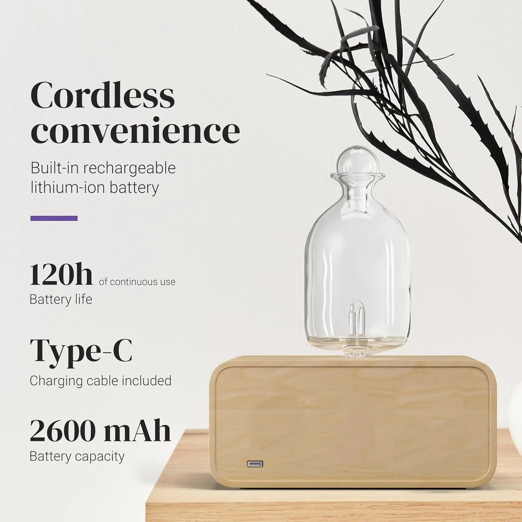Nebulizing Essential Oil Diffuser - Battery Operated Wood and Glass Aromatherapy Diffuser for Home & Office