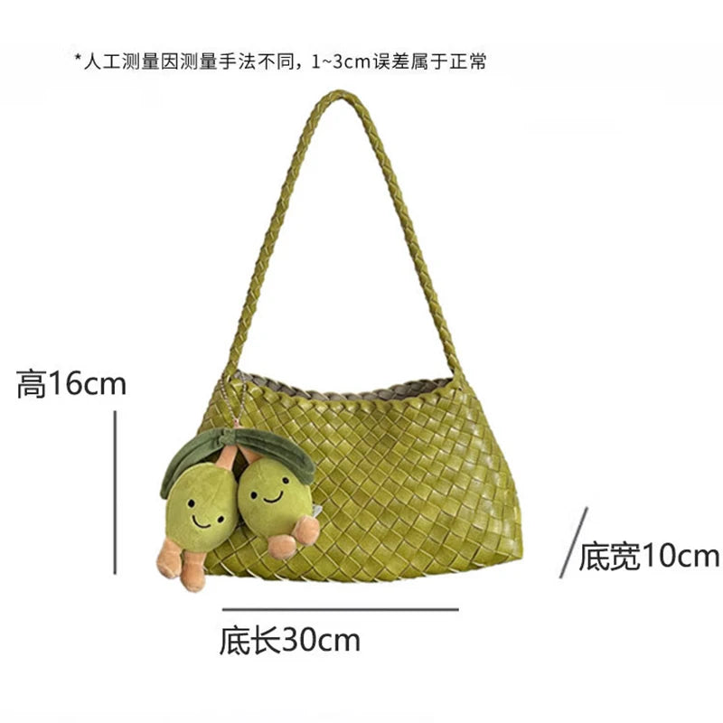 PU Hand-Woven Women's Bucket Shoulder Bag Vegetable Basket Sailboat Style Casual Vacation Handbag