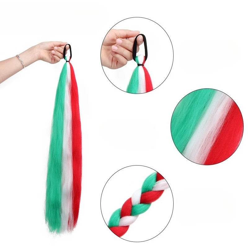 Clip-In Synthetic Ponytail Extension - Straight Colored Braid with Christmas Hair Clips, Holiday Gift