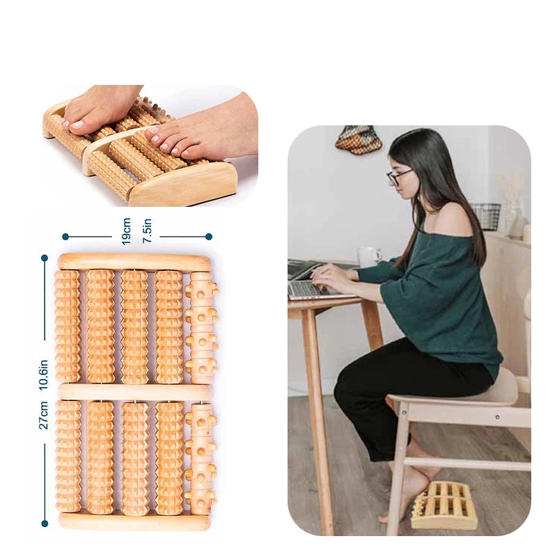 Colorful Wooden Foot Massager Roller - Reflexology Foot Roller for Stress & Pain Relief