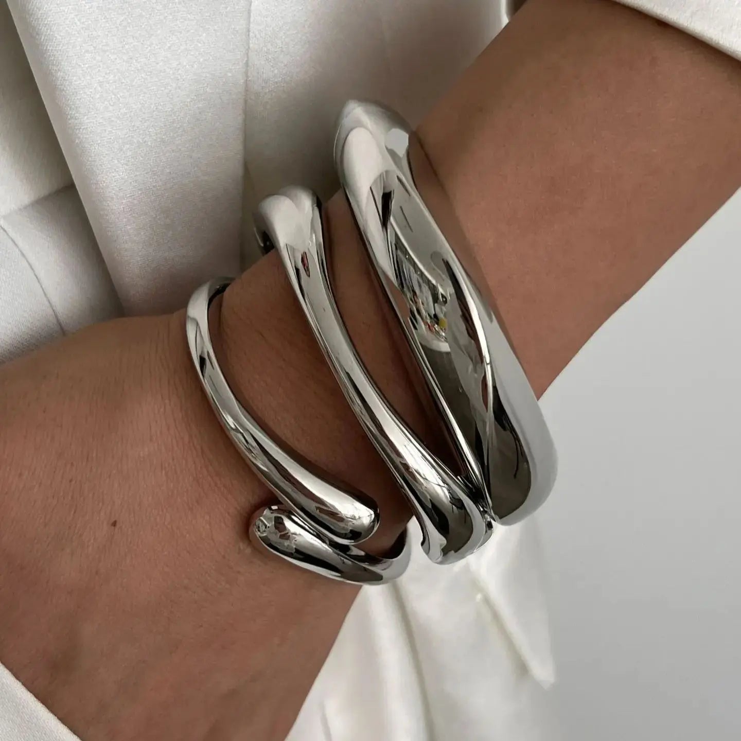 3-Style Vintage Hip Hop Metal Cuff Bangles - Geometric Punk Gold & Silver Spring Open Bracelets for Women & Men