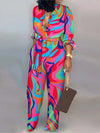 Women's Letter Print Long Sleeve Jumpsuit - Button-Front High-Waist One-Piece Overalls for Office & Streetwear