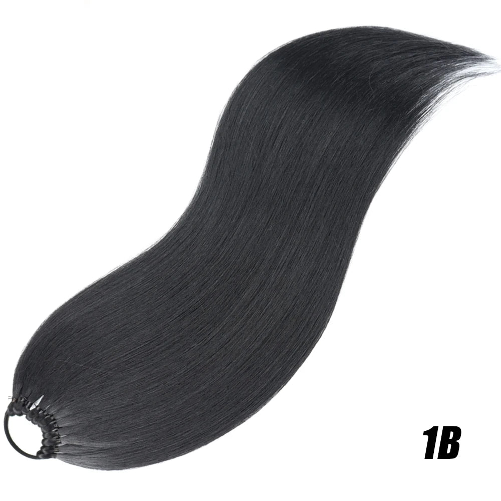 24-Inch (61 cm) Synthetic Braided Ponytail Extension – Black Long Straight Hairpiece with Elastic Band