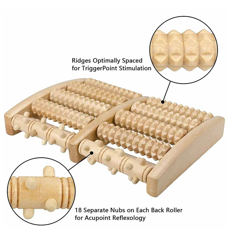 Colorful Wooden Foot Massager Roller - Reflexology Foot Roller for Stress & Pain Relief