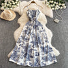 Pink & Purple Floral Midi Dress - Retro Romantic A-Line Spaghetti Strap High-Waist Beach Vacation Dress