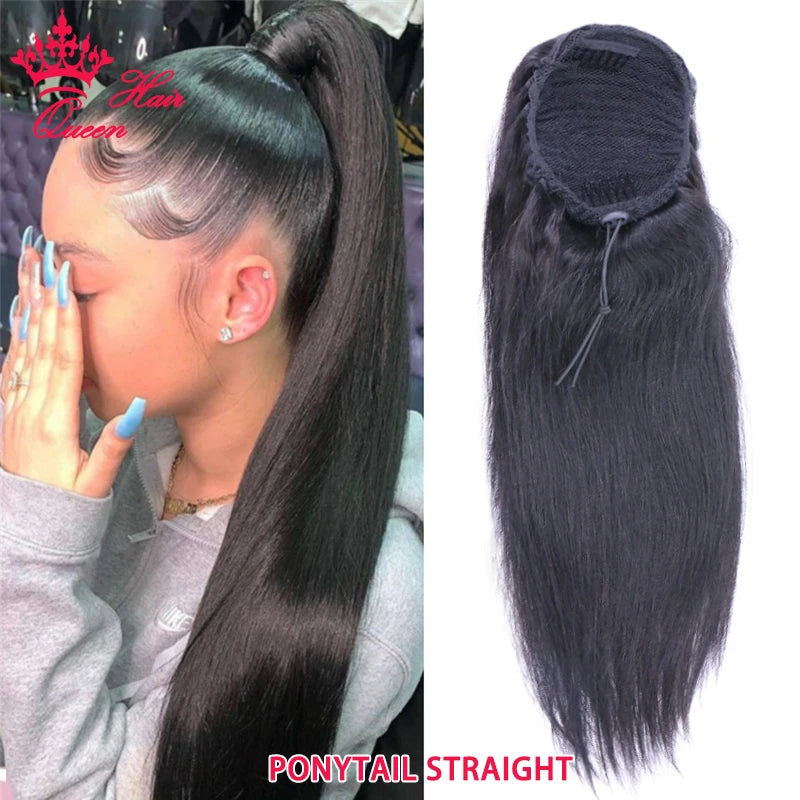 Clip-In Drawstring Human Hair Ponytail – 100g (3.5 oz) Brazilian Virgin Hair, Straight & Body Wave