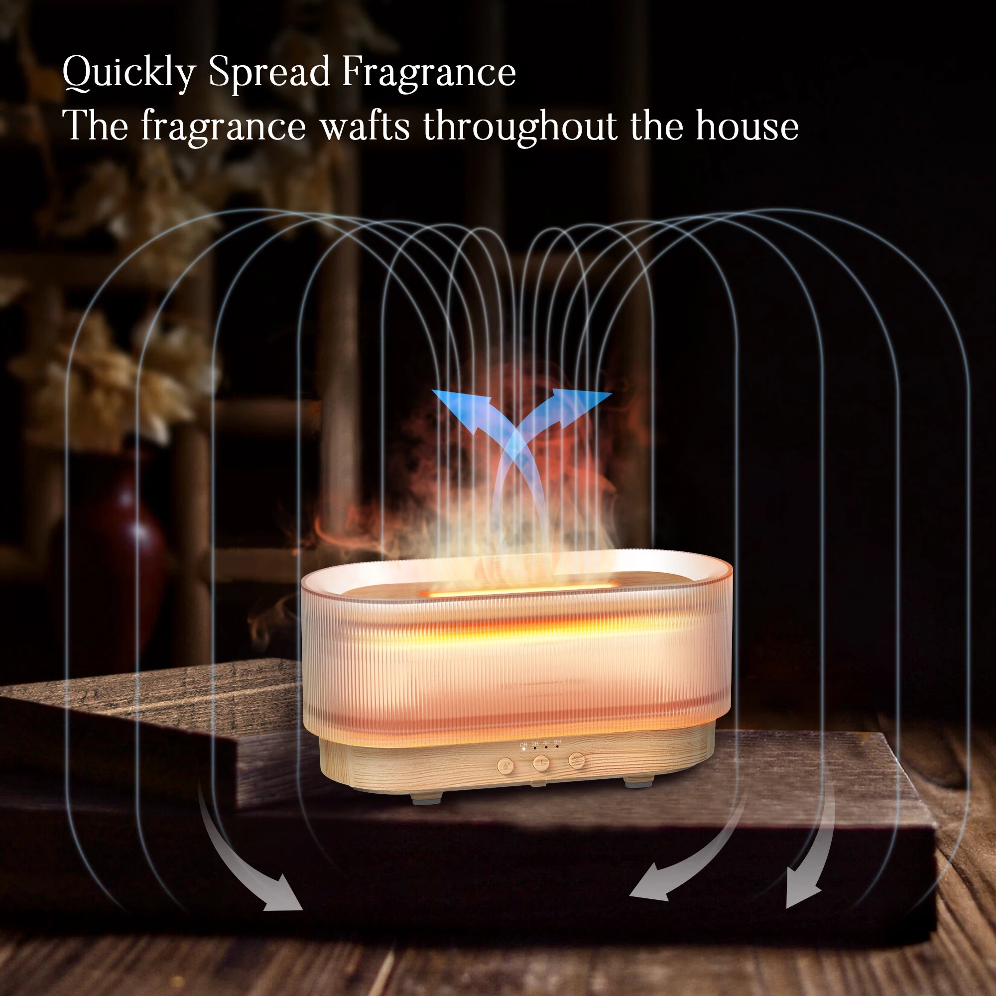 Sejoy 300ml Flame Aroma Diffuser – USB Cool Mist Essential Oil Humidifier with Colorful Night Light & Auto-Off Timer
