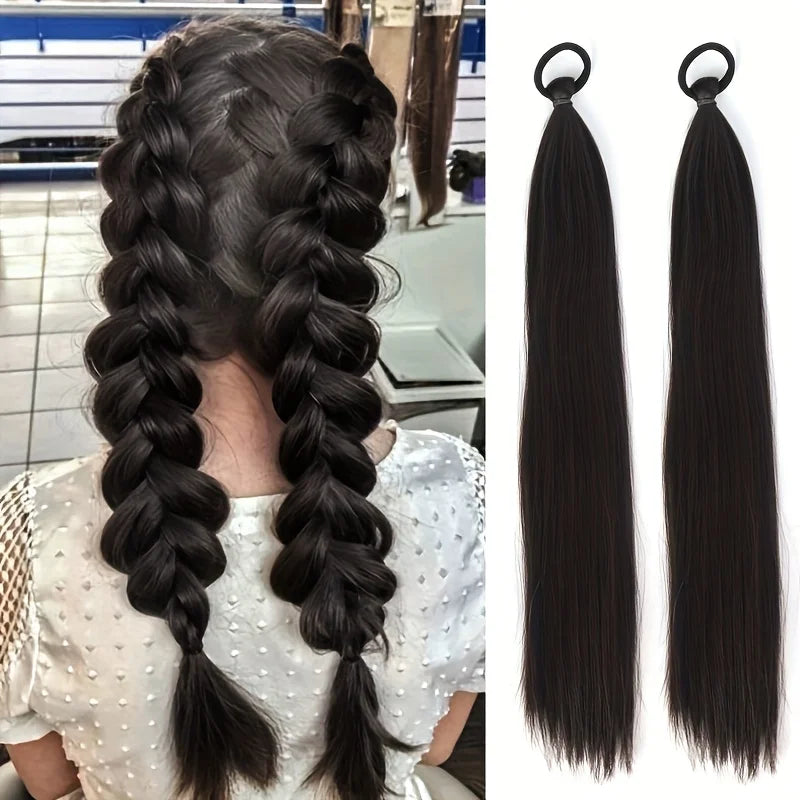 Heat-Resistant Synthetic Braidable Ponytail Extension - Straight Clip-In Hairpiece, Natural Look