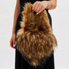 Vintage-Inspired Heart Plush Shell Handbag – Burgundy Faux Fur Evening Purse for Women
