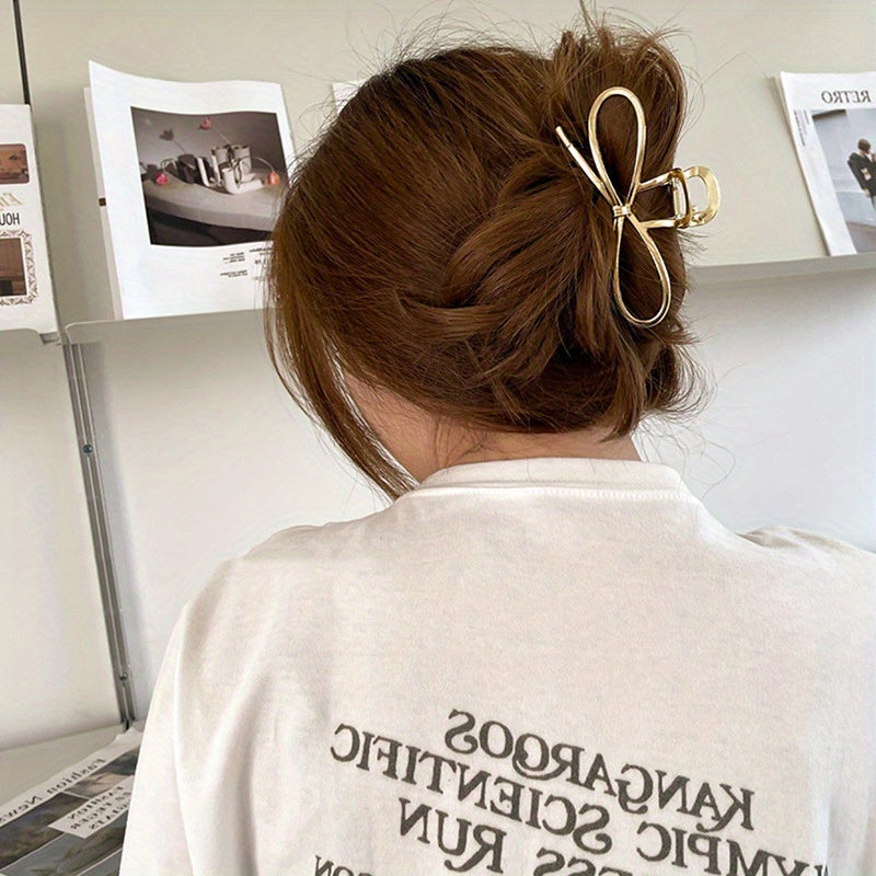 Large Alloy Hair Claw Clip for Women – Hollow Bow Shark Clip, Solid Color Updo Hair Accessory (Single)