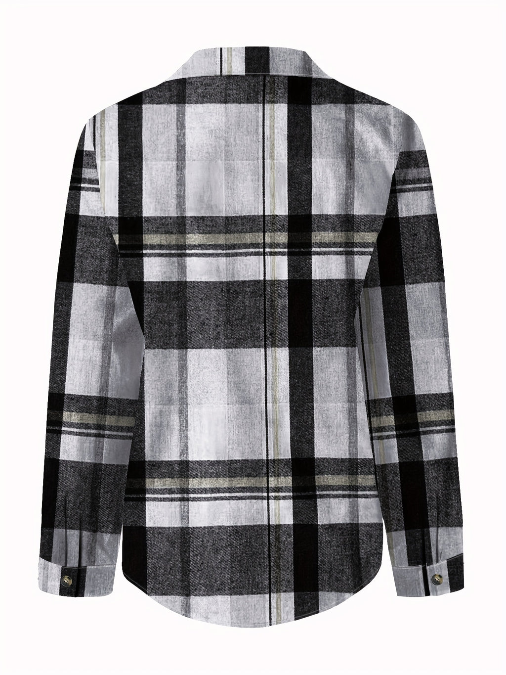 Women's Pink & White Plaid Button-Up Shirt with Chest Pockets, Classic Collar, Machine Washable