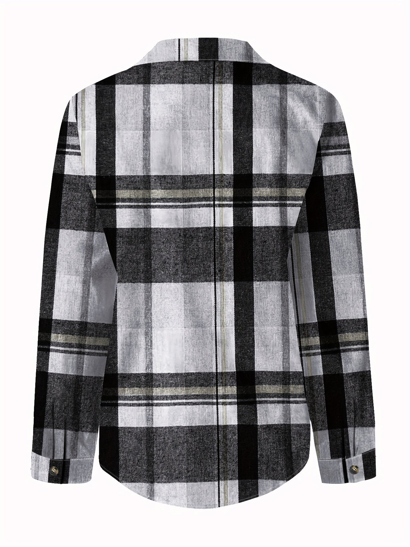 Women's Pink & White Plaid Button-Up Shirt with Chest Pockets, Classic Collar, Machine Washable