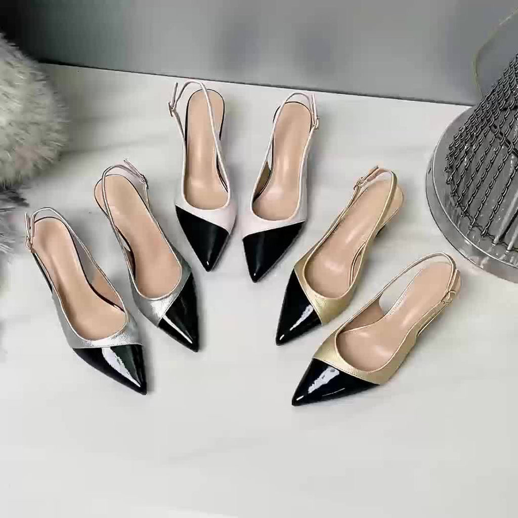 Elegant Summer Pointed-Toe Ankle-Strap Pumps — Block High Heels with Buckle and Rubber Sole for Office & Parties