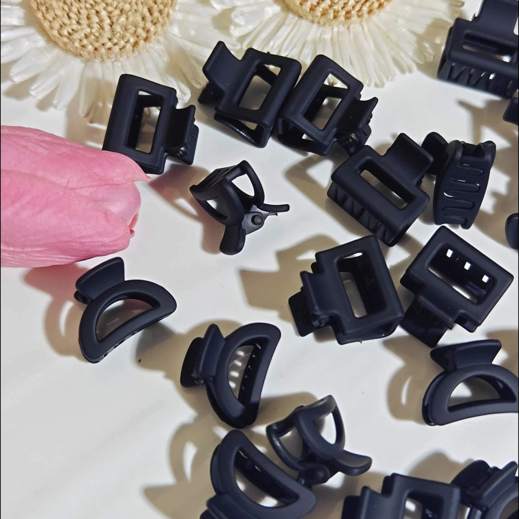 12-Pack Mini Hair Claw Clips for Women – Small Black Square Half-Round Anti-Slip Hair Clips
