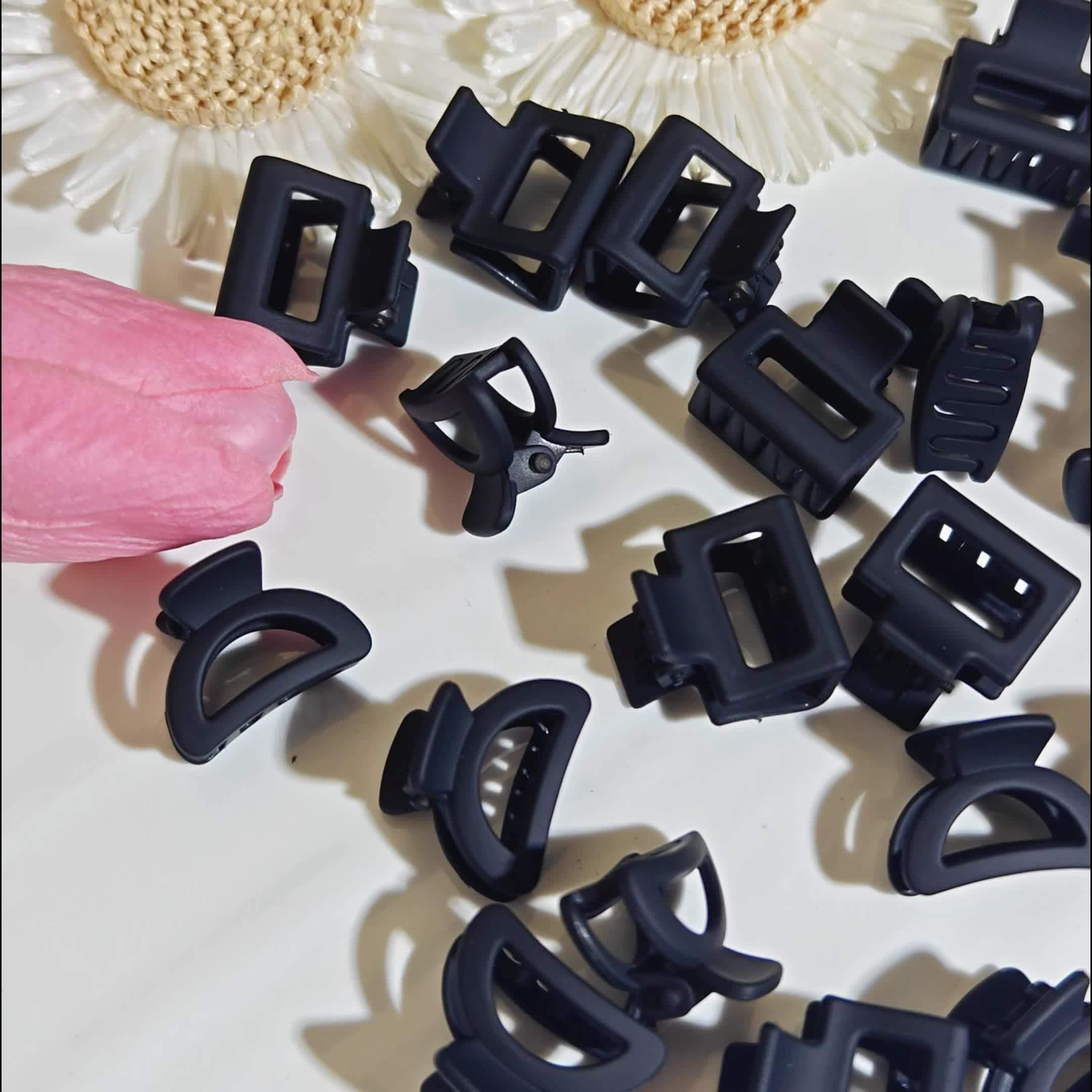 12-Pack Mini Hair Claw Clips for Women – Small Black Square Half-Round Anti-Slip Hair Clips