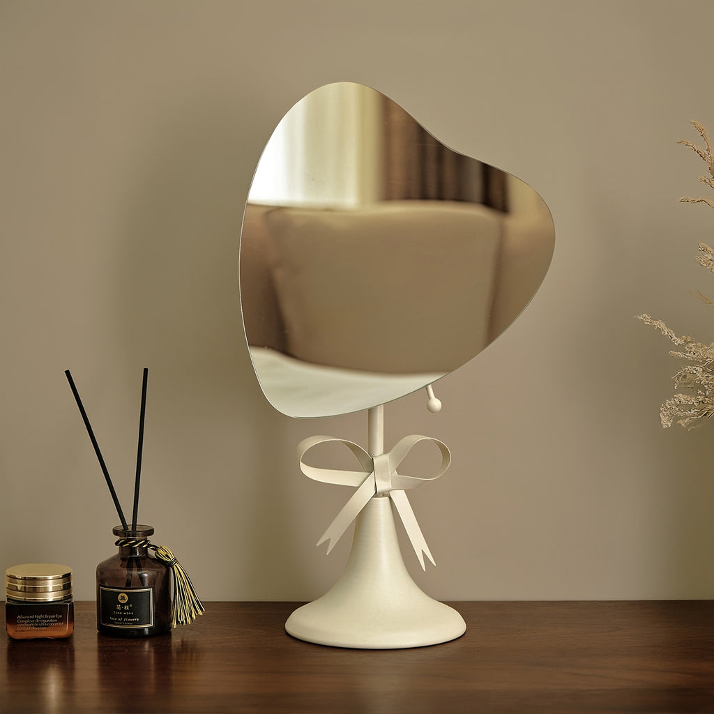Adjustable Heart Base Makeup Mirror — Tabletop & Hanging Vanity Mirror, Portable No-Power Metal Mirror (Gold/Black)