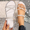 Rhinestone Slide Sandals for Women - Sparkling Strappy Back Open-Toe Flat Slip-On for Summer, Beach, Parties & Weddings