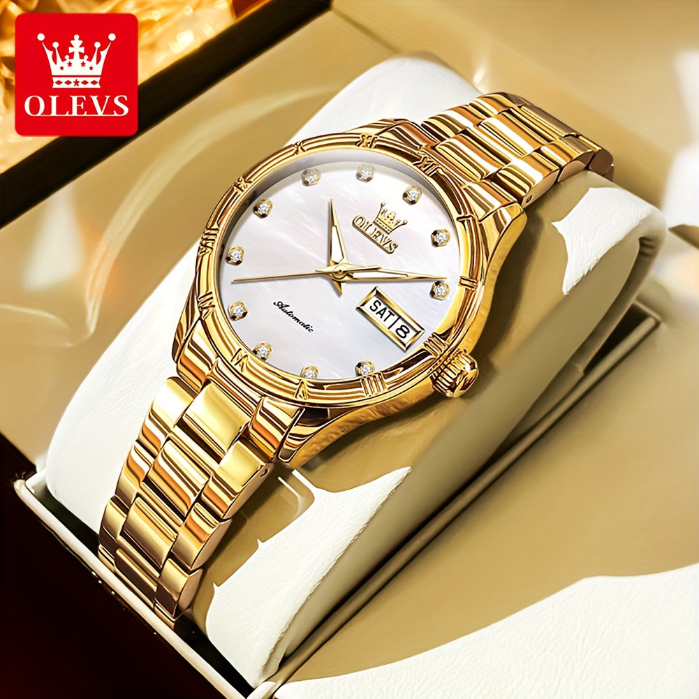 OLEVS Women's Stainless Steel Automatic Mechanical Watch - Vintage Analog Bracelet with Luminous Hands
