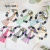 7-Pack Silicone Bead Bracelet Set with PU Tassel & Leopard Print Keychain, Women's Backpack Accessories Gift