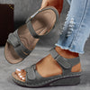 Women's Beige Wedge Sandals - Open Toe Platform Strappy Sandals with Adjustable Ankle Strap, Perforated Breathable Design