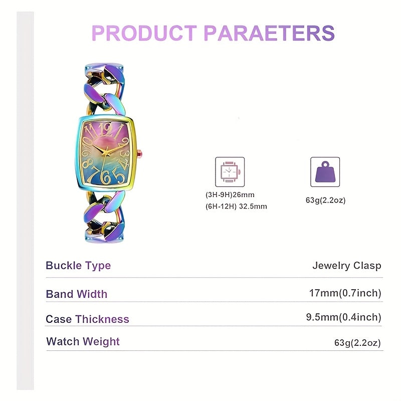 Women's Large-Dial Automatic Mechanical Watch – Iridescent Purple Dial, Gold Hands, 24-Hour Display, Stainless Steel Bracelet, Luxury Analog Wristwatch, Gift for Her