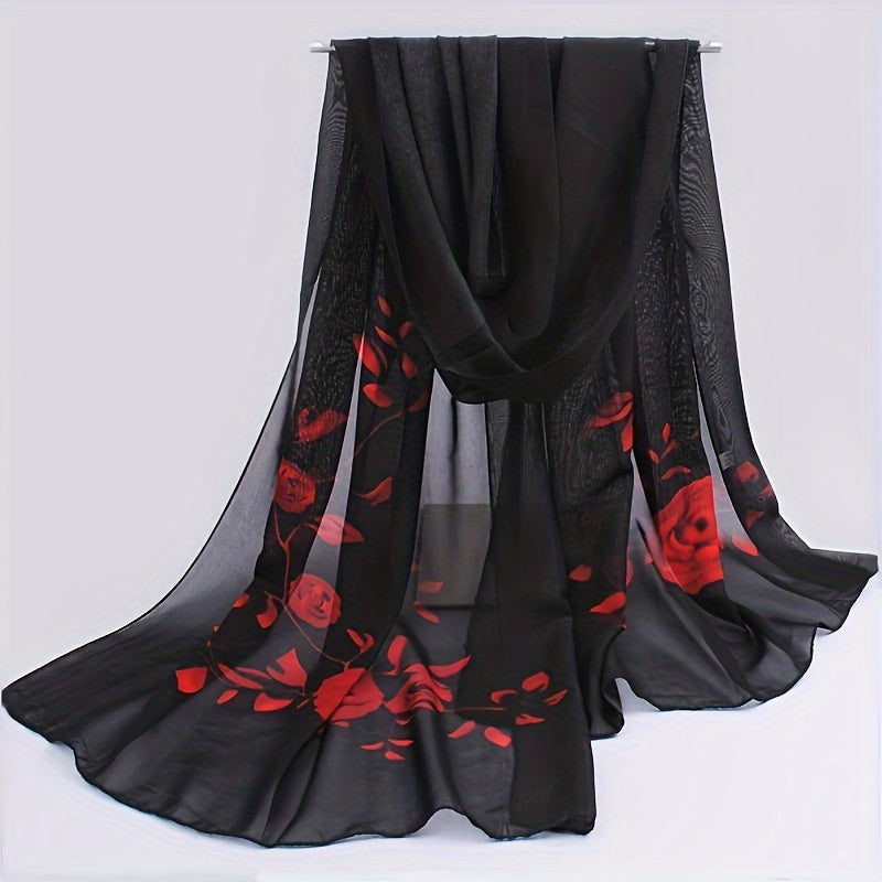 Red Chiffon Scarf for Women - Lightweight Breathable Polyester Shawl, Sun-Protective & Machine Washable Beach Wrap