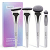 4-Pack Makeup Brush Set - Foundation, Concealer and Blush Brushes with Travel Case, Soft Nylon Bristles, Round and Angled for Beginners and Travel