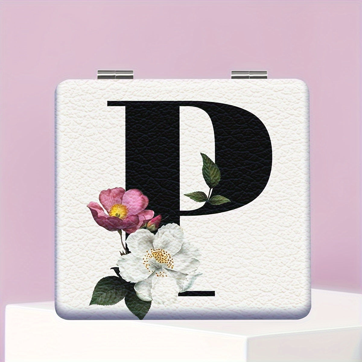 Alphabet Folding Handheld Makeup Mirror for Women & Girls - Floral & Heart Cutout Portable Vanity Mirror A-Z