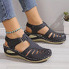 Women's Platform Closed-Toe Ankle Strap Sandals with Hook-and-Loop Closure, Round Toe Solid Color