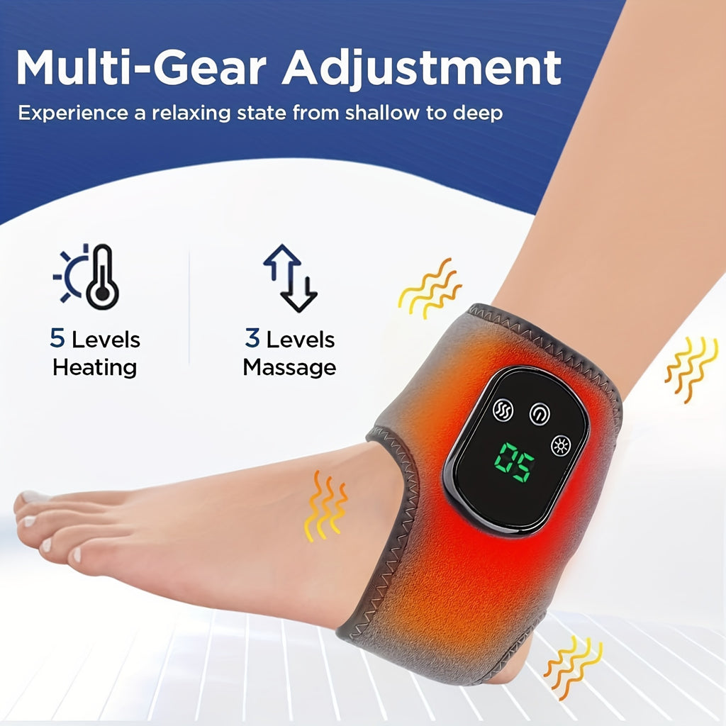 Adjustable Wireless Ankle Massager with Heat & Vibration – Rechargeable Temperature Sensing Timer, Unisex Gift