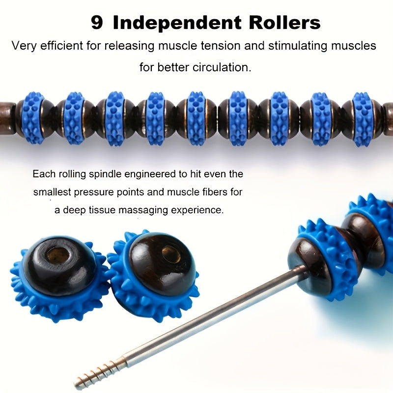 Trigger Point Foam Roller with Wooden Handle – Myofascial Massager for Sore Muscles & Cellulite Relief