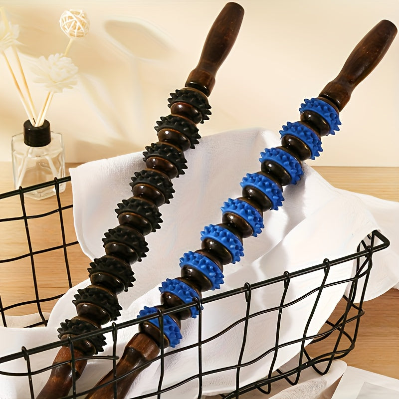 Trigger Point Foam Roller with Wooden Handle – Myofascial Massager for Sore Muscles & Cellulite Relief