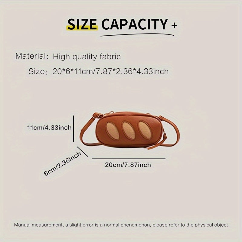 Baguette Bread Crossbody Bag - Cute PU Leather Shoulder Bag with Adjustable Strap, Multifunctional Commuter Purse